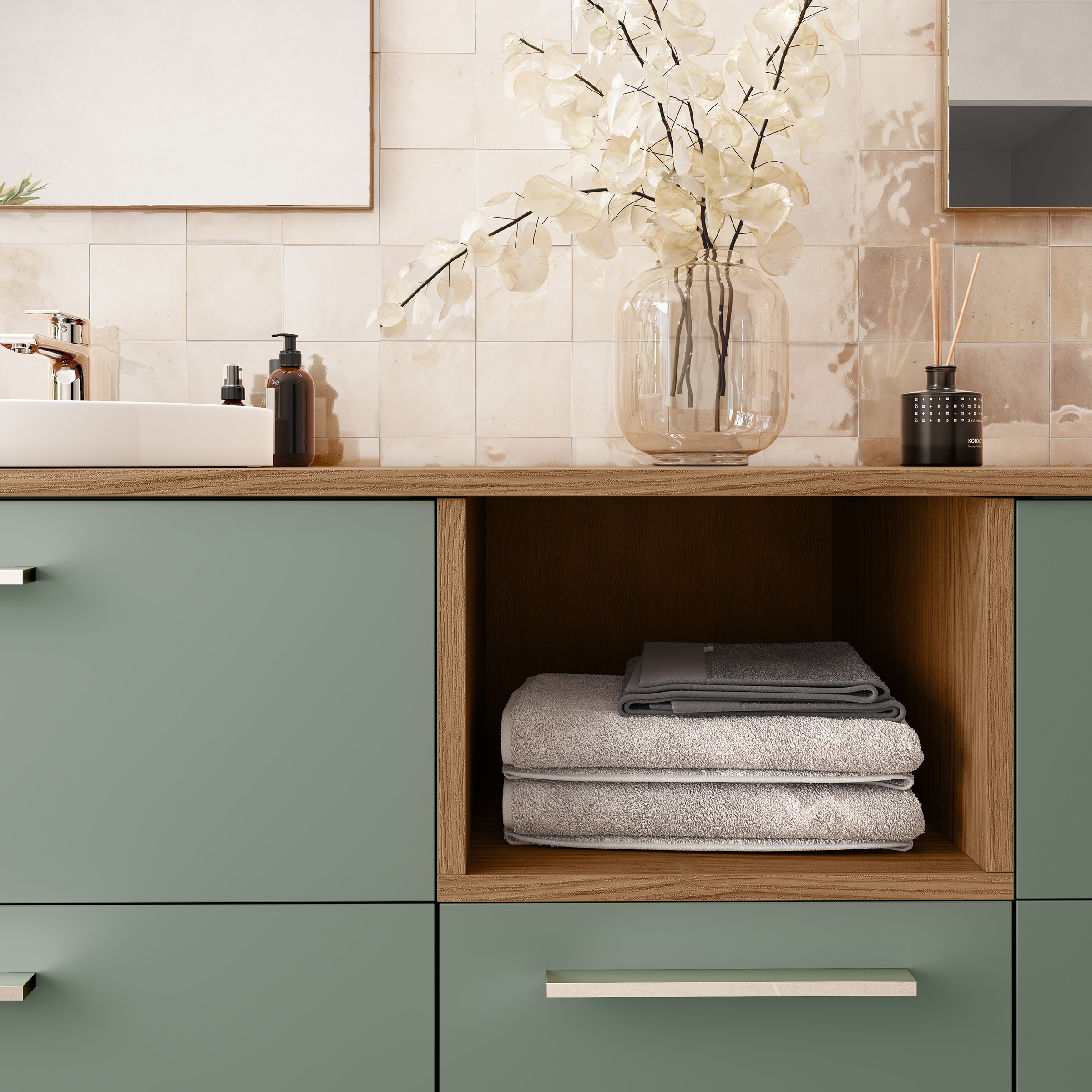 Salle de bain vert bois