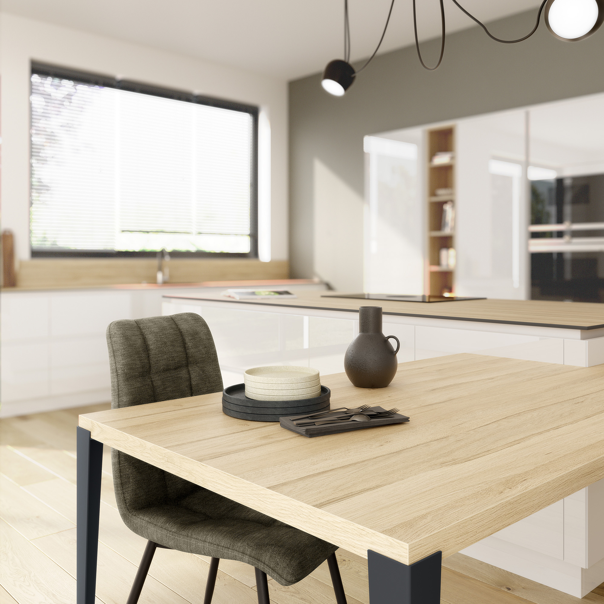 chaise verte cuisine blanche