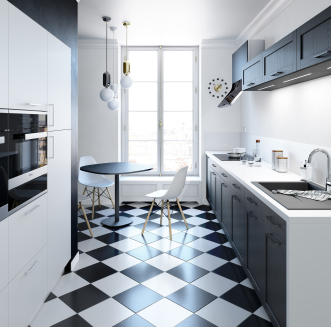 Cuisine parallèle blanche et noir