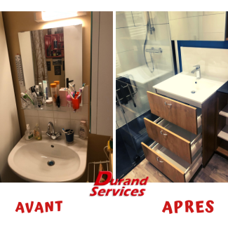 avant / après salle de bain blanche et bois