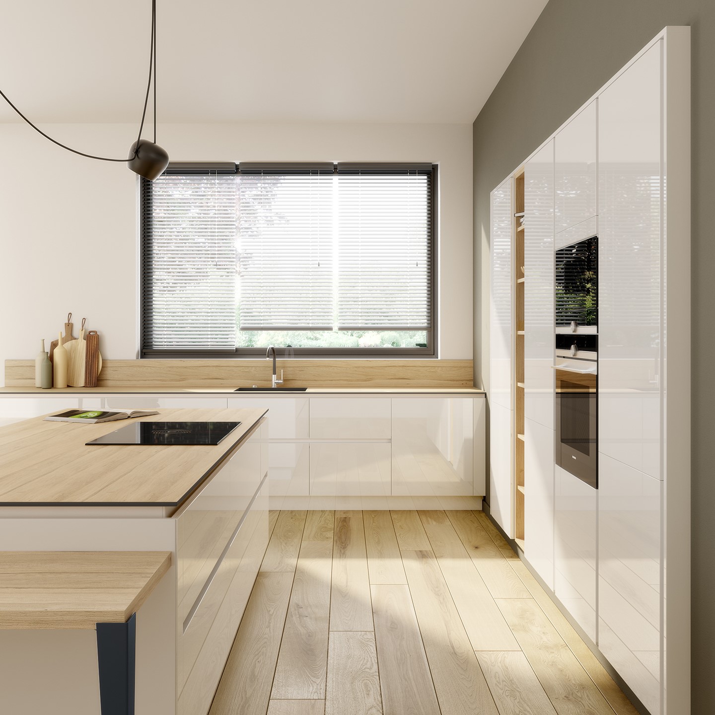 Cuisine blanche brillante en l